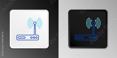 Line Router and wi-fi signal symbol icon isolated on grey background. Wireless ethernet modem router. Computer technology internet. Colorful outline concept. Vector.