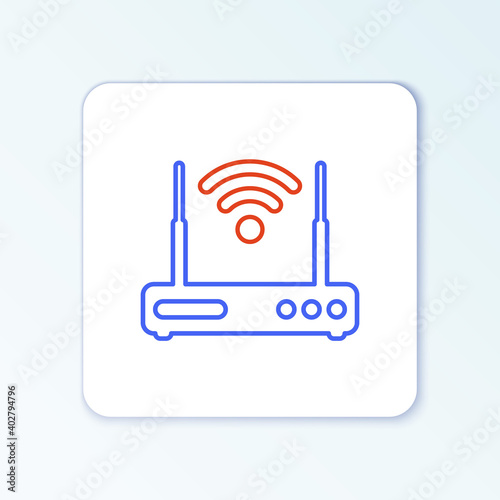 Line Router and wi-fi signal symbol icon isolated on white background. Wireless ethernet modem router. Computer technology internet. Colorful outline concept. Vector.