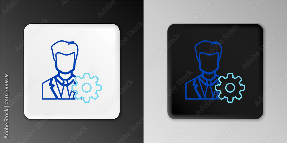Line Profile settings icon isolated on grey background. User setting. Profile Avatar with cogwheel. Account. Male person silhouette. Colorful outline concept. Vector. Line Profile settings icon isolated on grey background. User setting. Profile Avatar with cogwheel. Account. Male person silhouette. Colorful outline concept. Vector.