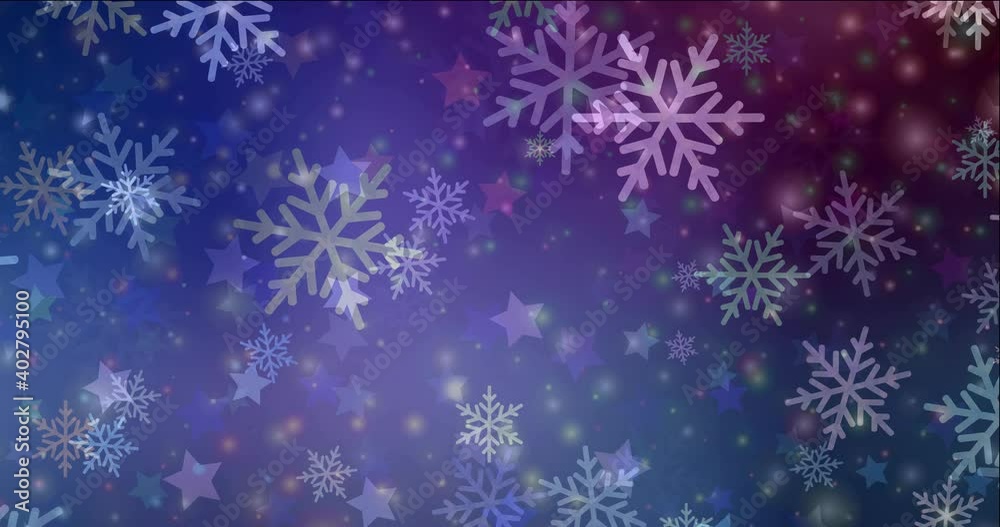 4K looping dark blue, red animation in Christmas style. Shining colorful animation with New Year attributes. Clip for holyday commercials. 4096 x 2160, 30 fps.