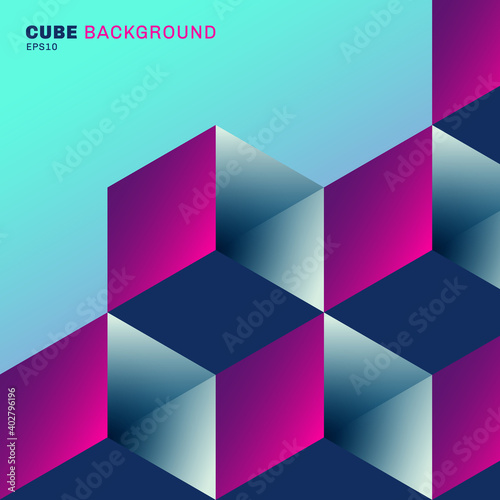 Abstract 3D geometric cube box vibrant color pattern on blue background