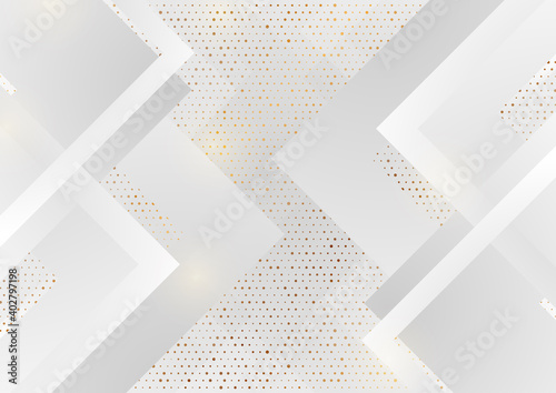 Grey technology geometric background with golden dots. Vector design
