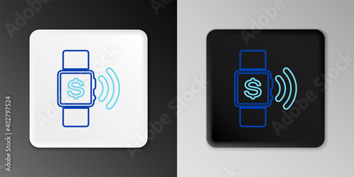 Free Download Line Contactless payment icon isolated on grey background. Smartwatch with nfc technology making wireless contactless transactions. Colorful outline concept. Vector. - GFXLoad