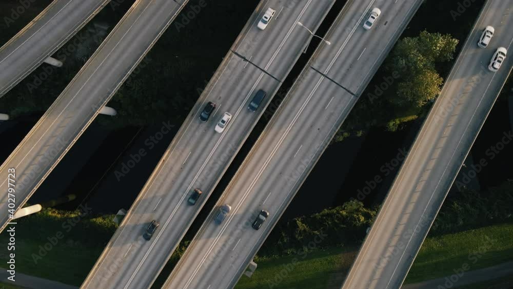 Overrpass Ramp Overhead Aerial of Cars Driving Highway Junction Overpass Ramps Above ...