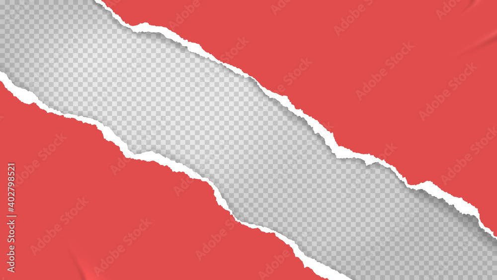 Obraz premium Torn of red paper are on white transparent background for text, advertising or design. Vector illustration
