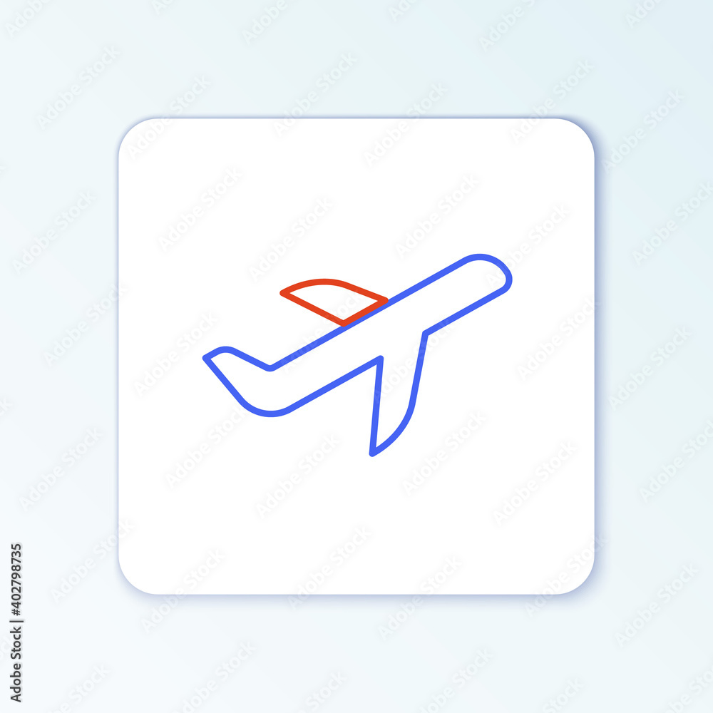 Line Plane icon isolated on white background. Flying airplane icon. Airliner sign. Colorful outline concept. Vector.