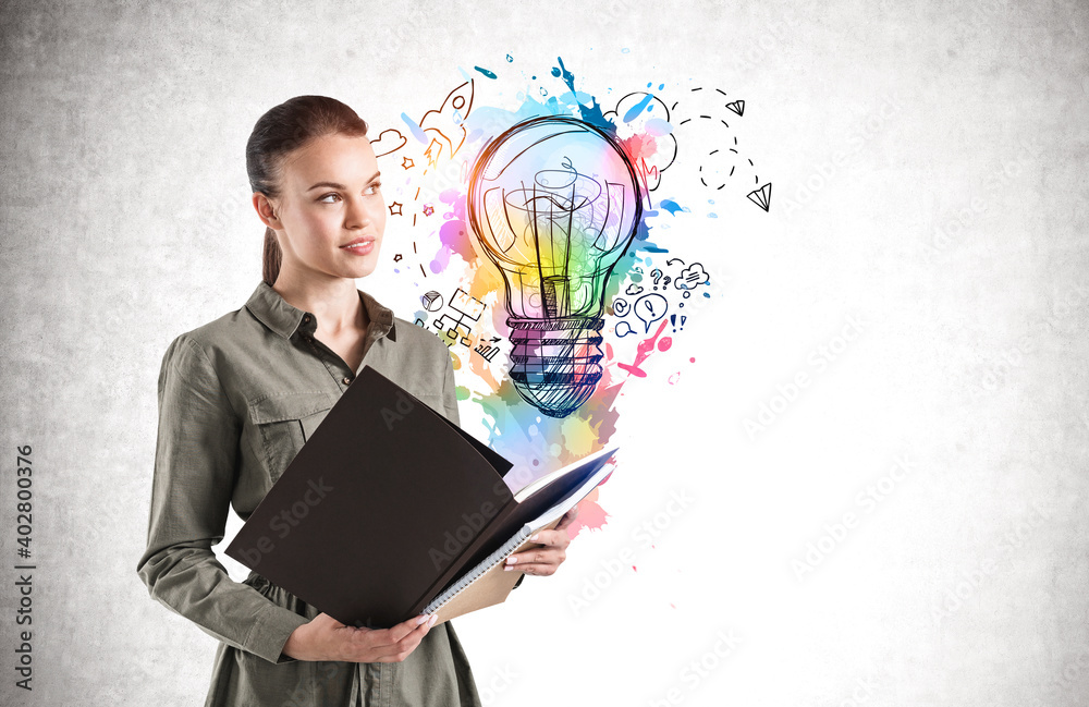 Woman with folder and business idea Woman with folder and business idea
