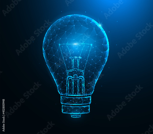 Light bulb low poly art. Concept idea polygonal vector illustrations on a blue background.