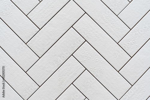 Fototapet White rectangular ceramic tiles. Close-up