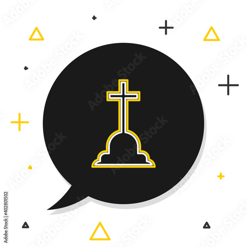 Line Tombstone with cross icon isolated on white background. Grave icon. Colorful outline concept. Vector.