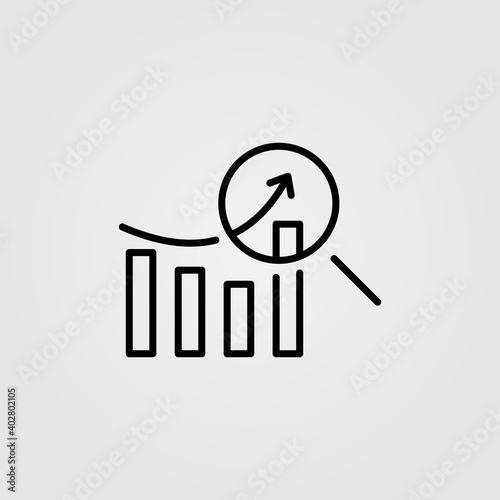 Web analytics, online marketing research graph icon. Search engine statistics symbol. Web site page and mobile app design element.