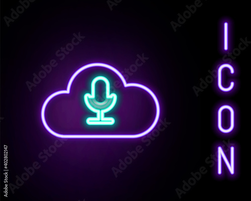 Glowing neon line Music streaming service icon isolated on black background. Sound cloud computing, online media streaming, online song, audio wave. Colorful outline concept. Vector.