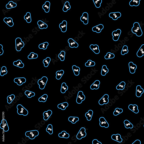 Line Music streaming service icon isolated seamless pattern on black background. Sound cloud computing, online media streaming, online song, audio wave. Vector.
