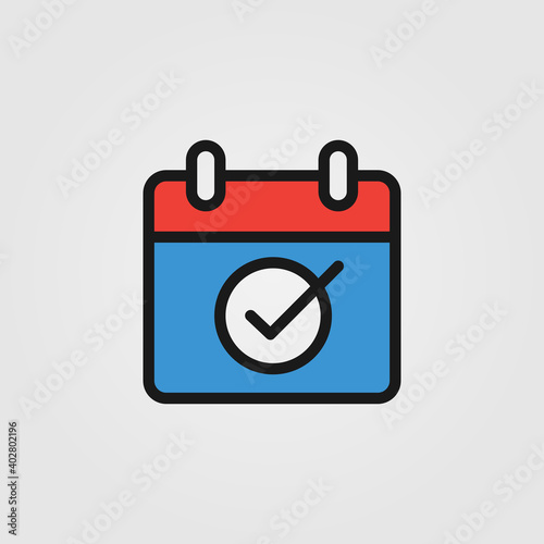 Illustration of calendar with check mark icon. Event, appointment confirmation sign. Web site page and mobile app design element.