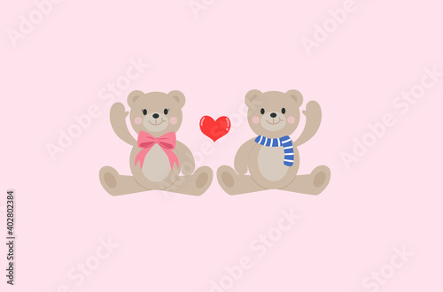 Cute teddy bear couple fall in love in Valentine’s Day.