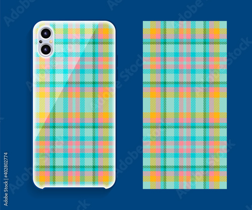 Smartphone cover design vector mockup. Template geometric pattern for mobile phone back part. Flat design.