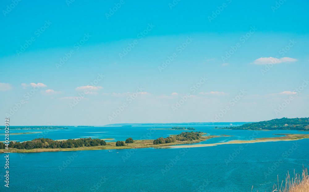 Nature view, beautiful landscape, field and sky, river. Concept of adventures Nature view, beautiful landscape, field and sky, river. Concept of adventures