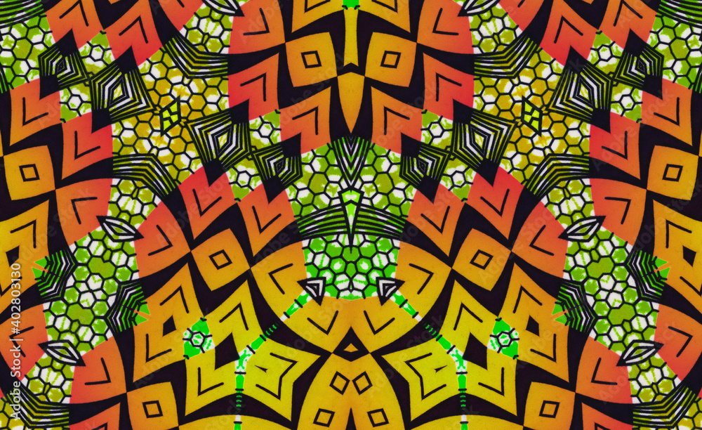 Geometric and colorful pattern of an African textured fabric (seamless cotton, photo) 