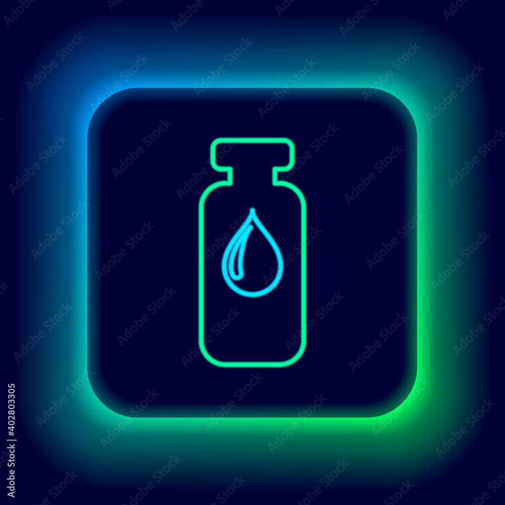Glowing neon line Medical vial, ampoule, bottle icon isolated on black background. Vaccination, injection, vaccine healthcare concept. Colorful outline concept. Vector.