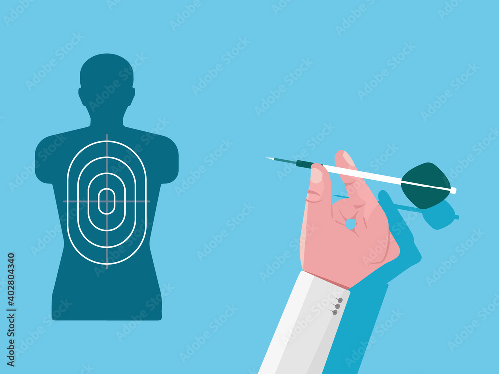 Man dart board. Arrow hit the target. Setting goals. The smart goal. Target board made of modern people on blue background. Man dart board. Arrow hit the target. Setting goals. The smart goal. Target board made of modern people on blue background.