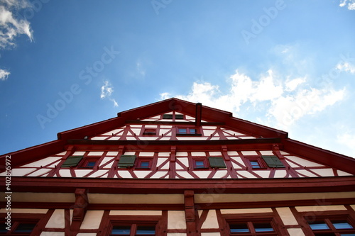 Dachstuhl und obere Stockwerke eines Fachwerkhauses