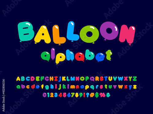 balloons style alphabet design with uppercase, lowercase, numbers and symbol