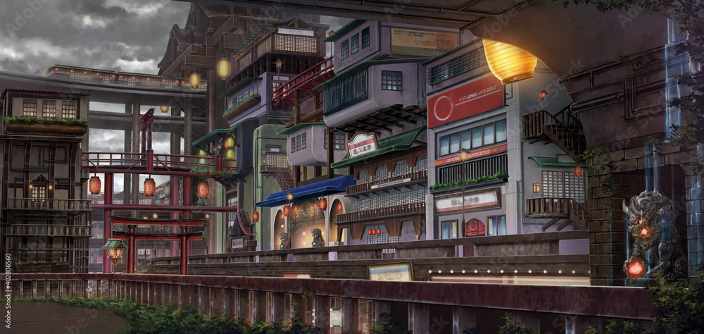 Light City - Overcast , Anime background , Illustration