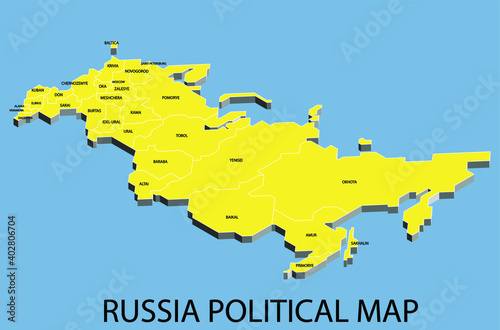 Russia political isometric map divide by state colorful outline simplicity style. Vector illustration.	

