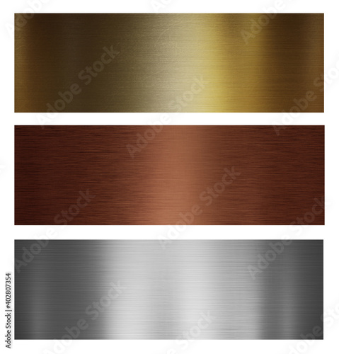Silver, gold and bronze metal high quality plates. Set of brushed metal textures