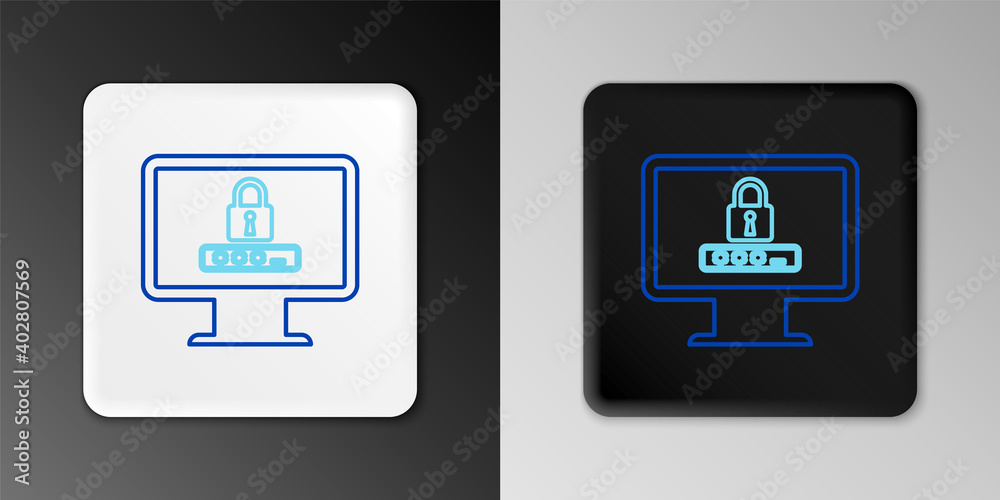 Line Monitor with password notification and lock icon isolated on grey background. Security, personal access, user authorization, login form. Colorful outline concept. Vector. Line Monitor with password notification and lock icon isolated on grey background. Security, personal access, user authorization, login form. Colorful outline concept. Vector.