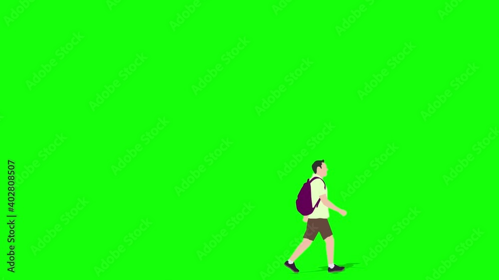 Animation of young man walking through from left to right. Loop animation ( 4K video ). green background for background transparent use. Animation of young man walking through from left to right. Loop animation ( 4K video ). green background for background transparent use.