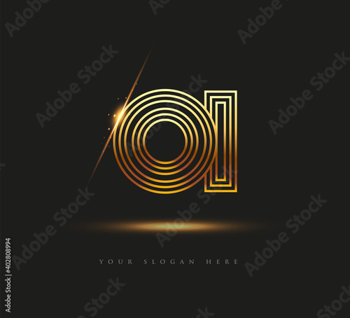 Initial Logo Letter OI, Bold Logotype Company Name Colored Gold, Elegant Design. isolated on black background.
