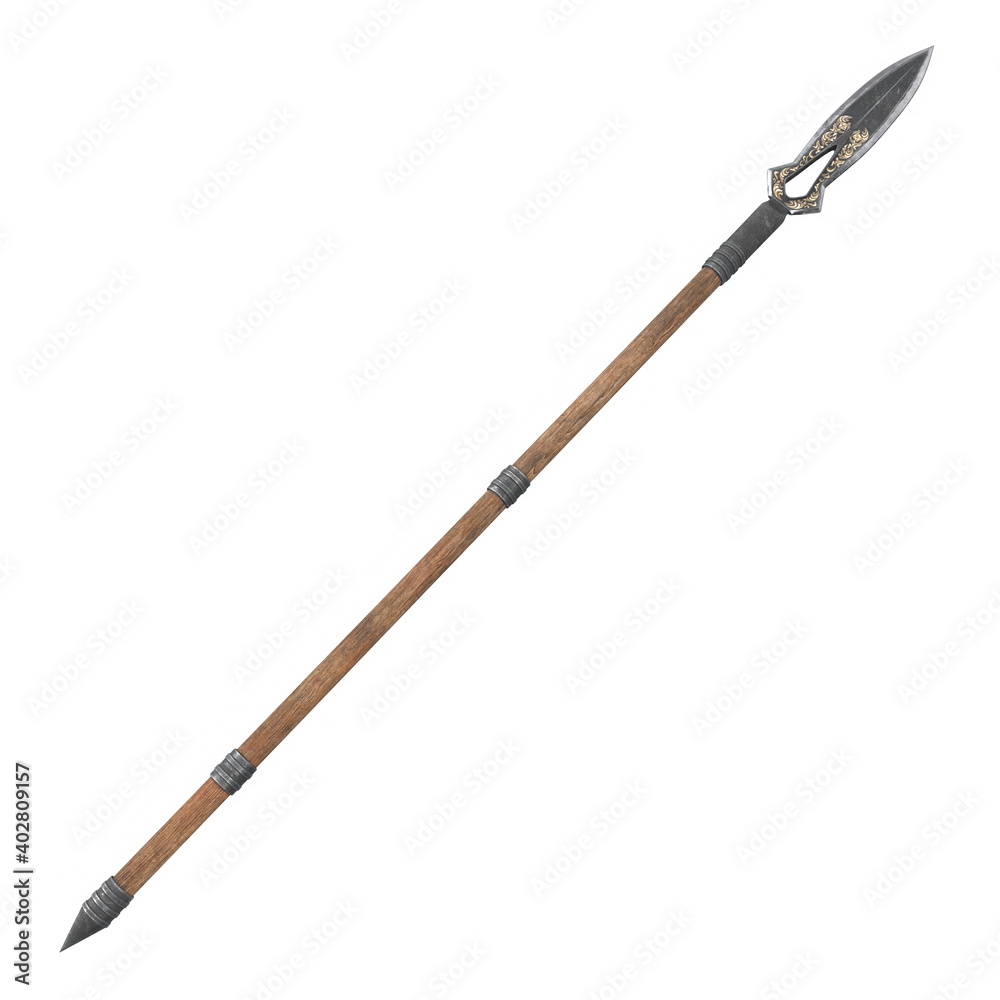 long spear, weapon, on an isolated white background. 3d illustration long spear, weapon, on an isolated white background. 3d illustration
