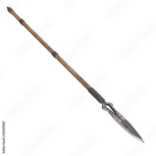 long spear, weapon, on an isolated white background. 3d illustration photo