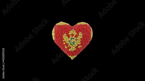 Montenegro National Day. July 13. Statehood Day. Heart shape made out of shiny spheres on black background. 3D rendering.