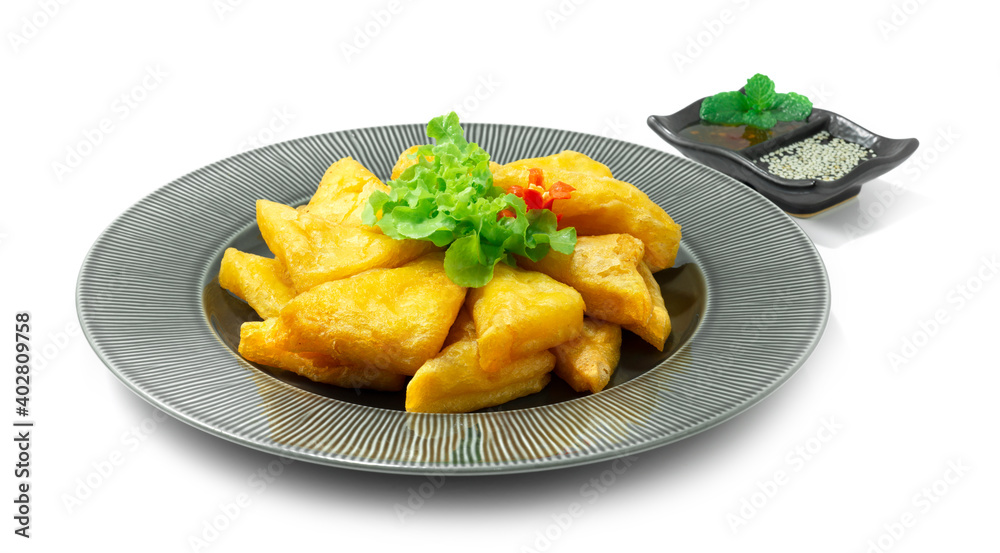 Burmese Chickpea Tofu Deep Fried Served with Nut Dipping Sauce Burmese Chickpea Tofu Deep Fried Served with Nut Dipping Sauce