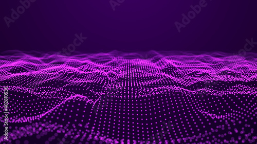 Abstract wave of particles. Smooth abstract gradient dynamic wave of many glowing particles. Network of neon dots. Big data. Digital background. 3d rendering