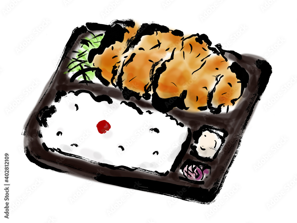 とんかつ弁当の手描き和風イラスト Stock Illustration Adobe Stock