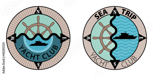 2 versions pour un autocollant, une étiquette ou un badge pour promouvoir les voyages sur un yacht.