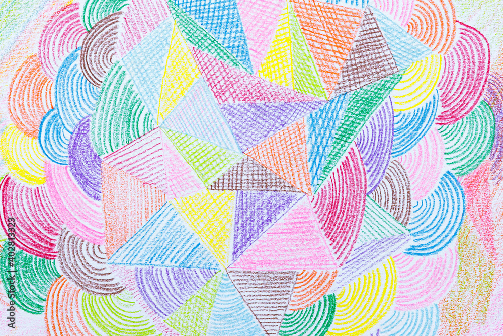 Abstract geometry line with colourful pencil crayon 