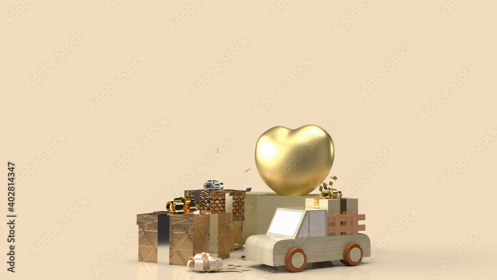 Naklejka premium The gold heart and gift boxes for valentine’s day content 3d rendering