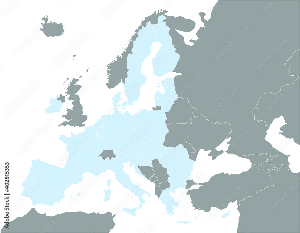 Europakarte EU blau, grau weiß (nach Brexit)