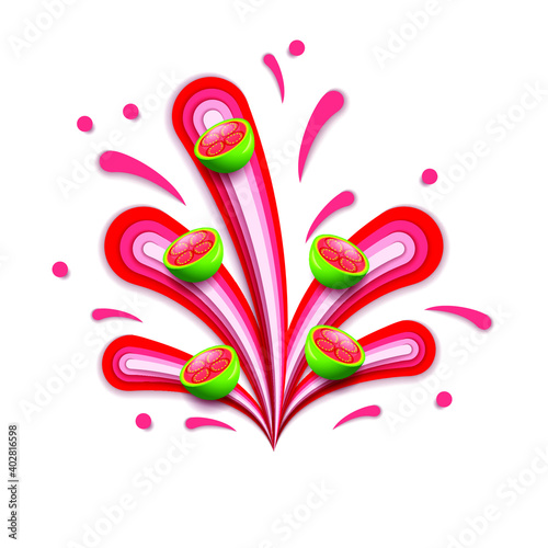 Abstract Paper Cut Ilustration Water Splash Drops Color Red With Guava Background Vector Design Style