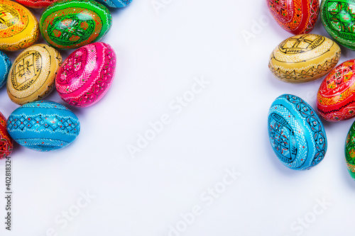 Background with painted Easter Eggs. Happy Easter egg.