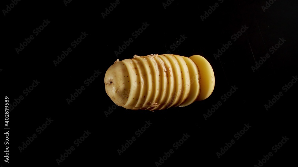 Chopped Potato On A Black Surface Chopped Potato On A Black Surface