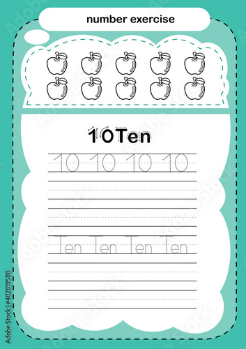 number exercise with cartoon coloring book illustration, vector