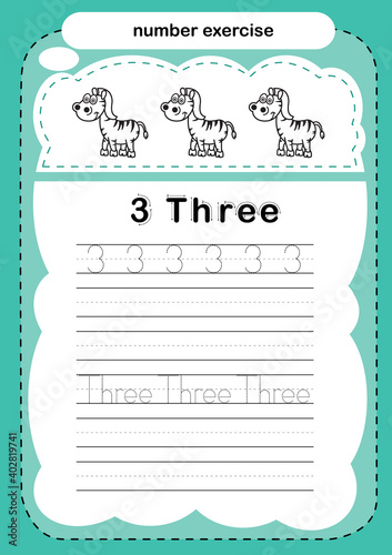 number exercise with cartoon coloring book illustration, vector