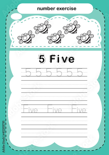 number exercise with cartoon coloring book illustration, vector
