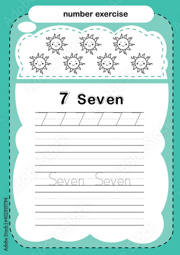 number exercise with cartoon coloring book illustration, vector