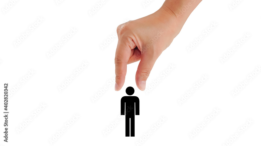 Pick a person icon with hand on white background. Isolated on white background. Pick a person icon with hand on white background. Isolated on white background.